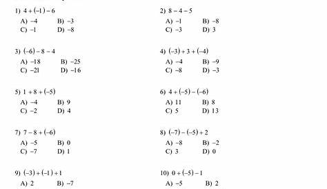 grade 7 math integers worksheet