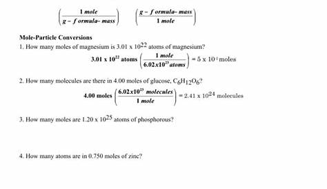 mole conversions worksheet with work