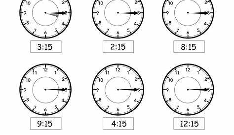 Telling time, quarter past the hour worksheets for 2nd graders