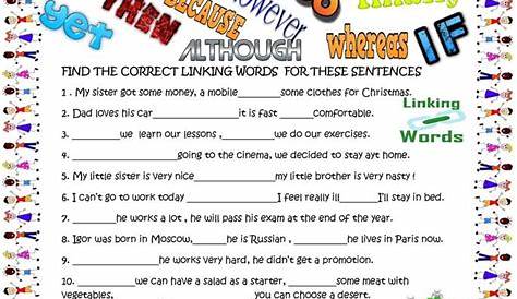 linking words worksheet with answers