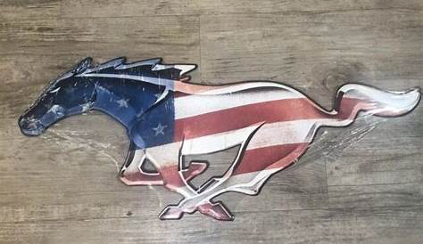 Ford Mustang USA Flag Horse Tin Metal Wall Art Sign Garage Shop Man