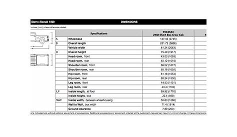 gmc sierra bed size chart