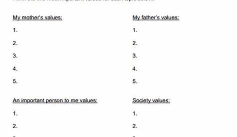 personal values worksheets