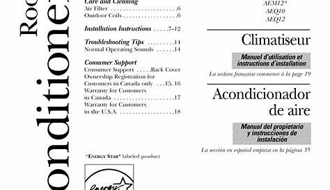 GE AEQ10ASQ1 Room Air Conditioner Owner's Manual | Manualzz