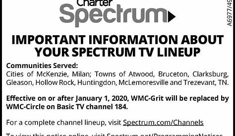 Charter Spectrum - Channel Changes wk49 | The Mckenzie Banner
