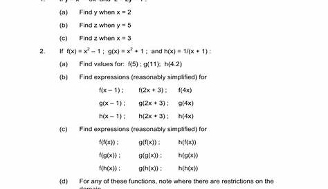 properties of functions worksheets