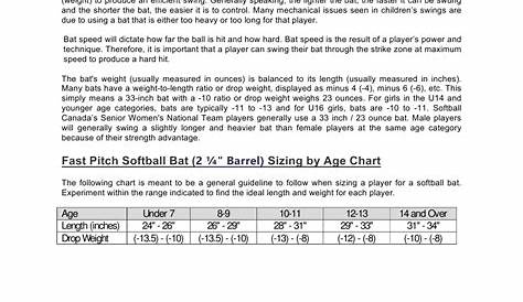 Fast Pitch Softball Bat Size Chart - Softball Canada Download Printable
