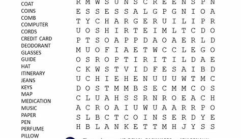 Vacation Packing Word Search Puzzle - Puzzles to Play