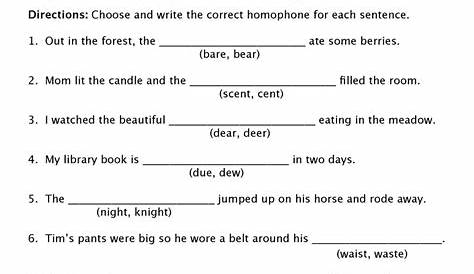 homophones worksheets for grade 2