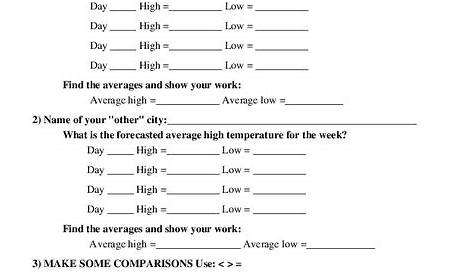 Weather Math Student Worksheet Worksheet for 3rd - 4th Grade | Lesson