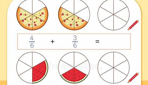 A math fraction worksheet stock vector. Illustration of pizza - 137645453