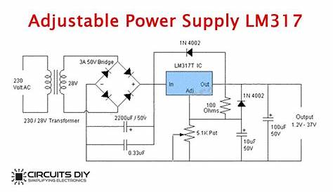 Adjustable Power Supply Circuit using LM317 Voltage Regulator IC