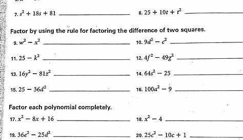 Factoring The Difference Of Two Squares Worksheet Factoring — db-excel.com