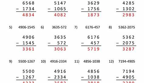 four digit subtraction worksheet