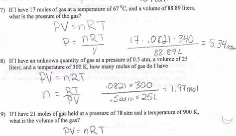 gas laws answer sheet
