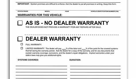 buyers guide warranty form