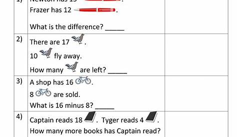 1st grade subtraction word problem worksheets