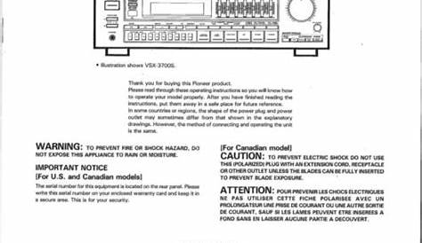 Pioneer VSX-3700S Receiver Owners Manual | eBay