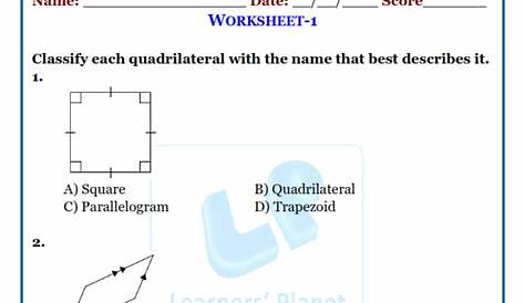 Identify different types of quadrilaterals worksheet class 4