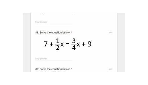 Solving Equations with Rational Coefficients- for use with Google Forms