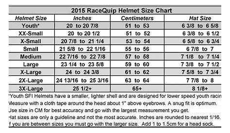 youth helmet size chart