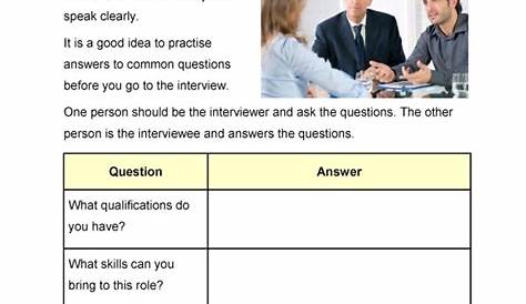 job interview worksheets