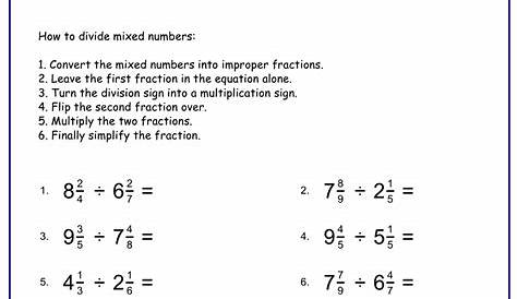 Dividing Fractions Mixed Numbers Worksheet