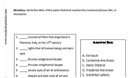 The Enlightenment: Matching Activity 4 Worksheet for 7th - 9th Grade