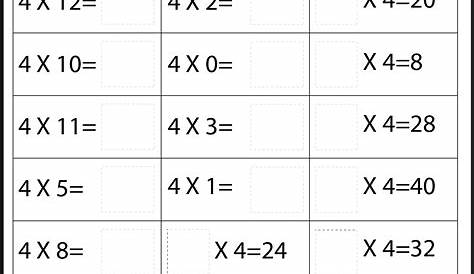 worksheet on 4 times table