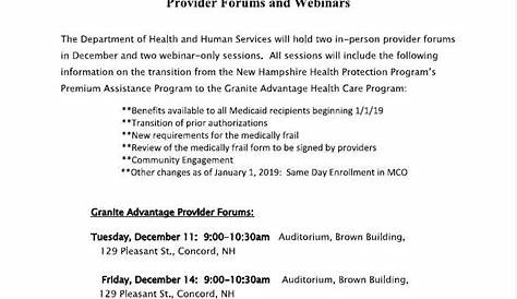 NH Medicaid's Granite Advantage Provider Forums and Webinars 12/11/18
