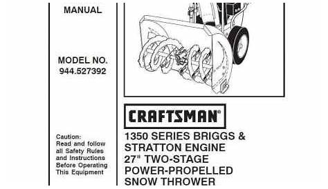 Craftsman snowblower Parts Manual 944.527392