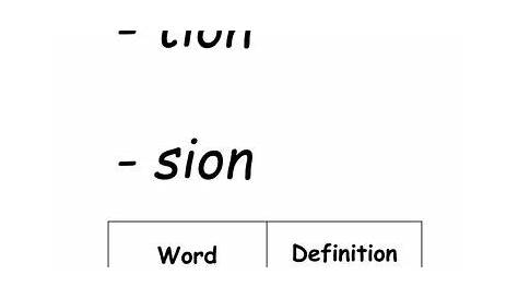 a poster with the words suffixes - lion and word definition in
