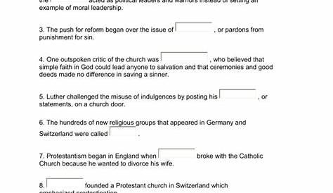 Fill in the Blanks with the correct answer. 1. The Protestant