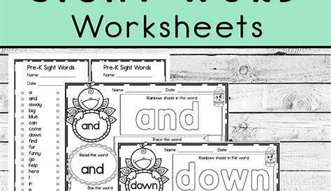 sight words for pre k worksheets