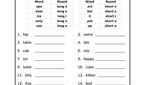 long vowel worksheets 1st grade