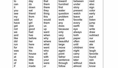 word list for 2nd grade
