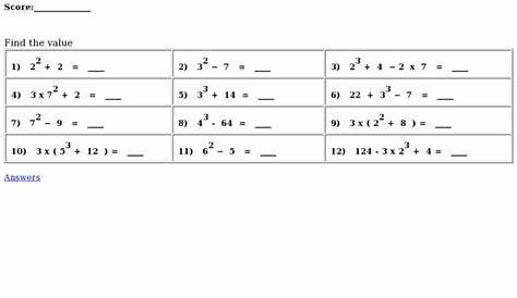 Evaluate Exponents Worksheet for 4th - 6th Grade | Lesson Planet