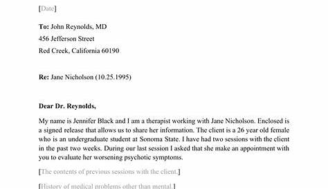 Sample Referral Letter From Therapist to Psychiatrist Download