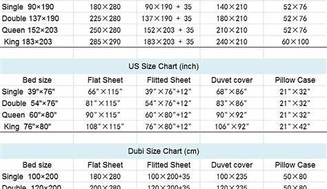 Shein Bedding Size Chart