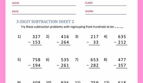 Free Printable 3 Digit Subtraction Worksheets With Regrouping - Printable Templates