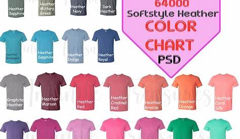 Gildan 64000 Color Chart PSDJPG Softstyle Heather T-Shirt | Etsy