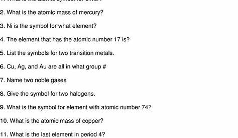 Periodic Table Practice Worksheet Answers Elements and their Symbols