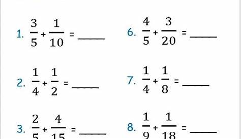 worksheet adding fractions with unlike denominators