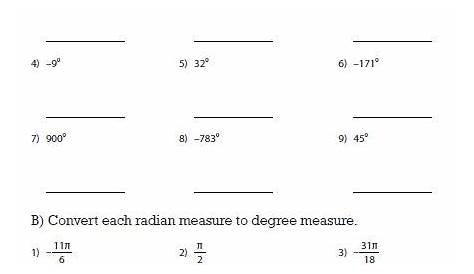Convert between Degrees and Radians Worksheets