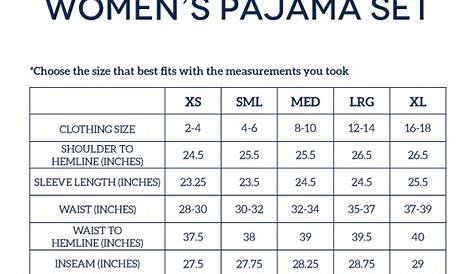 women's pajama pants size chart