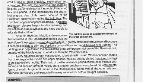 music history worksheets