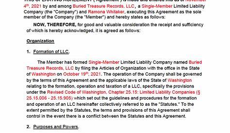 Free Single-Member LLC Operating Agreement Template | PDF | WORD