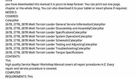 Caterpillar 267B 277B 287B Multi Terrain Loader Service Repair Manual