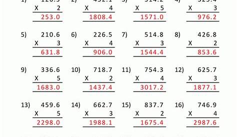 multiplying decimals by whole numbers worksheet