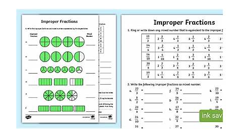 proper and improper fractions worksheets